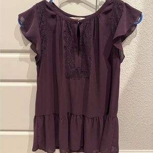 LOFT Deep Purple Ruffle Sleeve Blouse